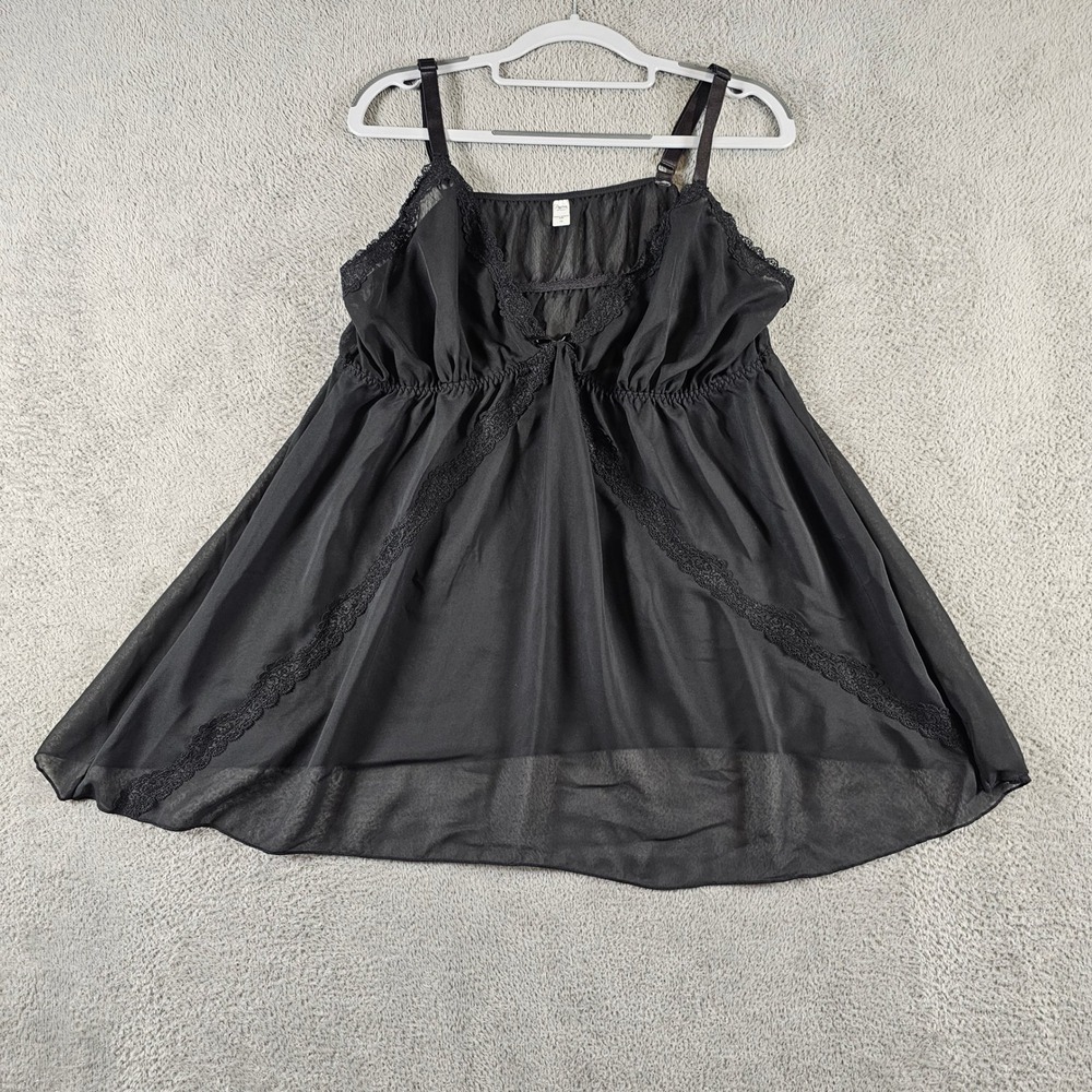 Passion Forever Black Sheer Mesh Lace Trim Babydoll Chemise Lingerie 1X